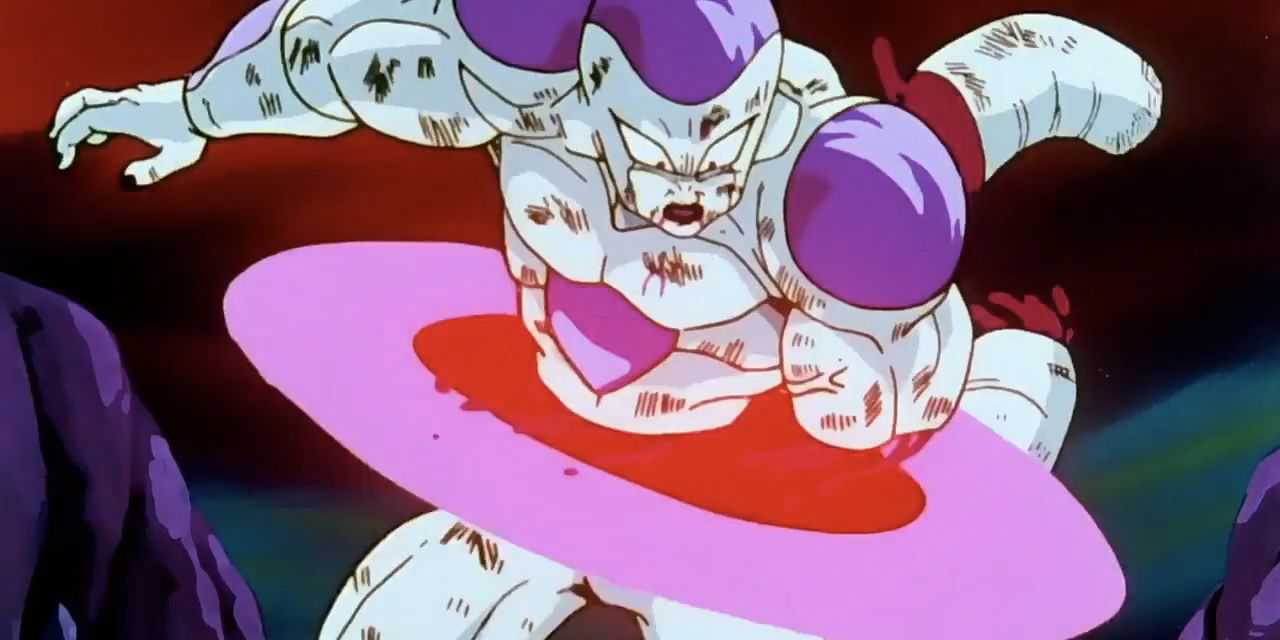 ドラゴンボールZでフリーザが自らのエネルギーディスク攻撃で真っ二つにされる