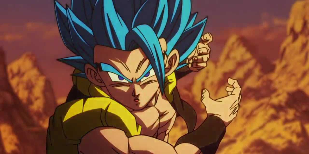 ドラゴンボール超 ブロリーでエネルギー攻撃の猛攻撃の結果を見守るゴジータ