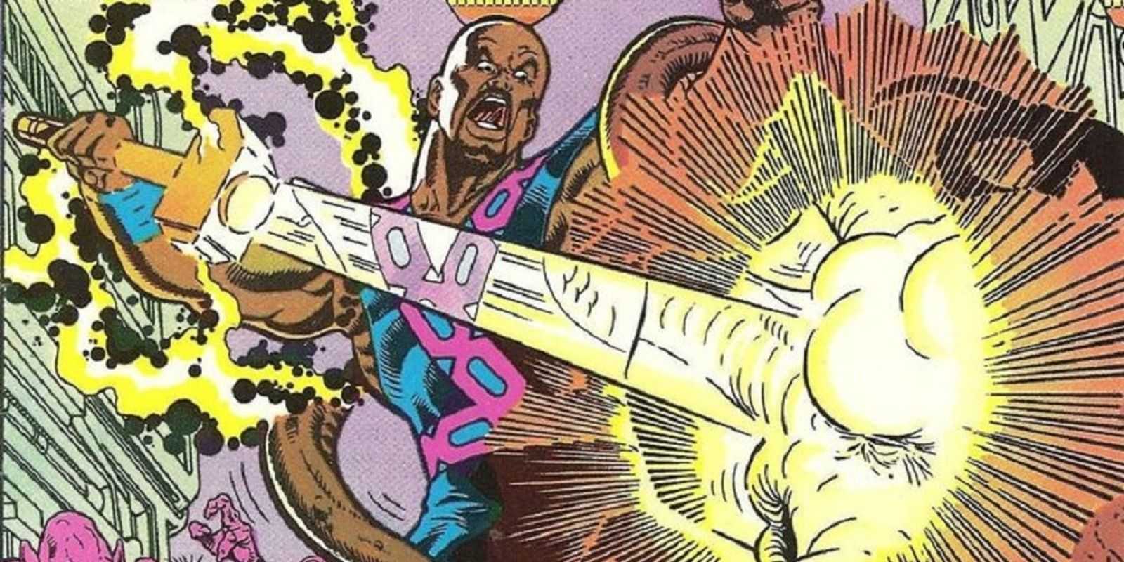 Phaestos disparando energía desde su martillo en Marvel Comics