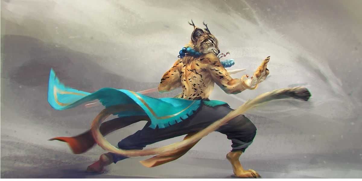 Mních Tabaxi bojujúci v DnD.