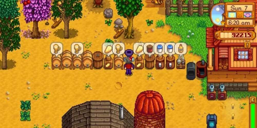 Un jugador que recolecta una variedad de productos artesanales en Stardew Valley.