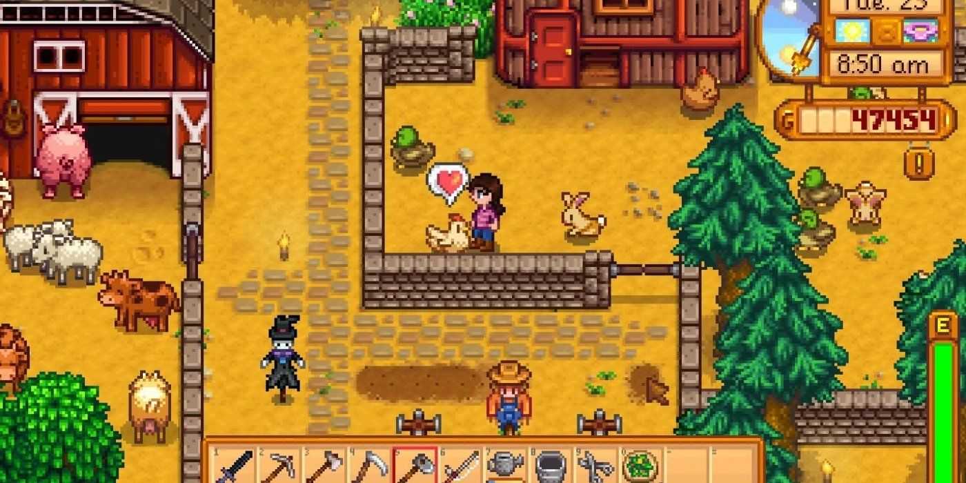 Pollo con corazón de amor en Stardew Valley