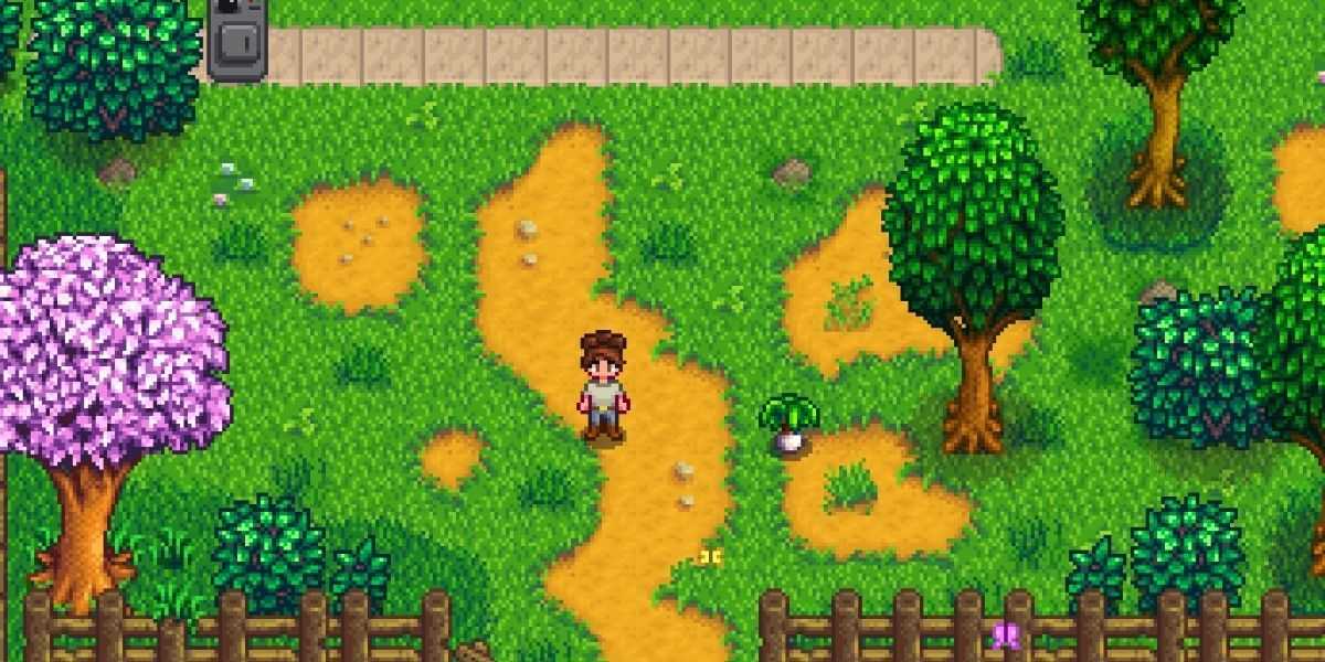 Un personaje de Stardew Valley en su jardín.