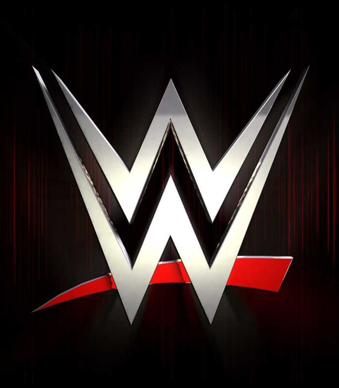 WWE-Logo mit dem doppelten silbernen W auf schwarzem Hintergrund und einem roten Schrägstrich darunter