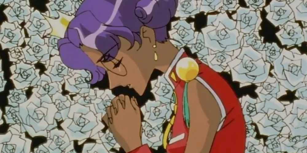 Anthy sa modlí na ružiach v Revolutionary Girl Utena
