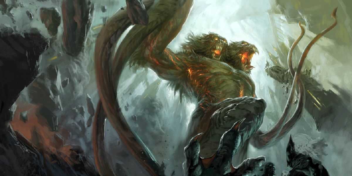 Demogorgon de DnD, un babuino de dos cabezas con brazos tentáculos