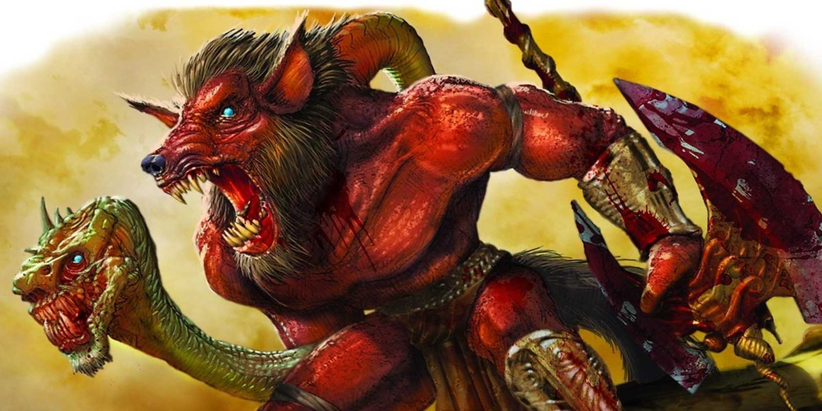 Un demonio molydeus empuñando un hacha en DnD