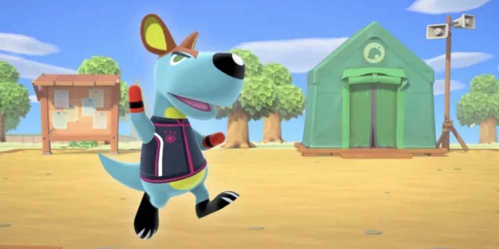 Animal Crossing_ New Horizons でジャンプするボクシング カンガルーのルーニー