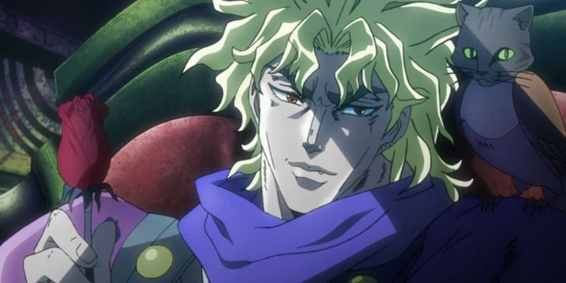 Dio Brando con un gato-pájaro y una rosa en JoJo
