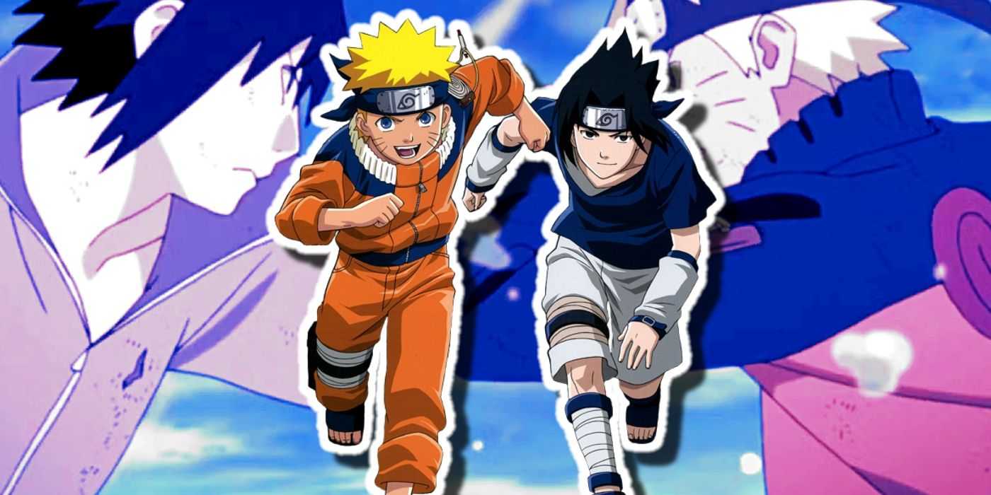 Naruto ve Sasuke kavga ettikleri bir fotoğrafın üzerinden koşuyorlar.
