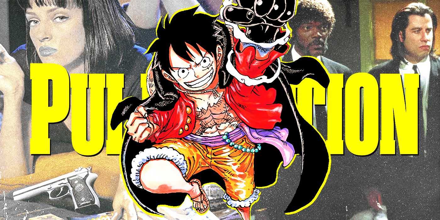 Ruffy aus dem One Piece-Film mit dem Quentin Tarantino-Film Pulp Fiction