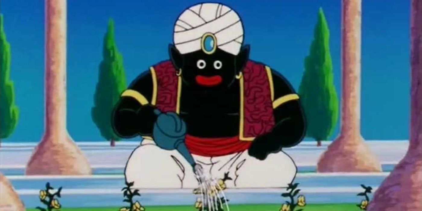 El Sr. Popo riega los jardines del Mirador en Dragon Ball Z