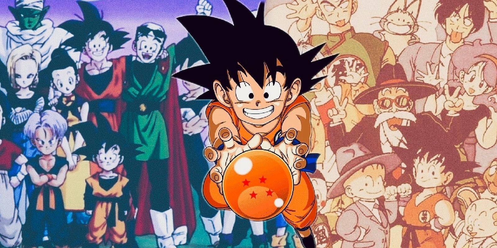 ドラゴンボールと DBZ の子供から大人までの悟空とその家族のショットのコラージュ