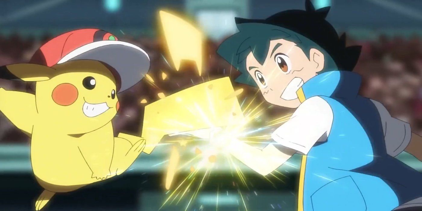 Ash und Pikachu verwenden ihre Z-Attacke im Anime „Pokémon Journeys“.