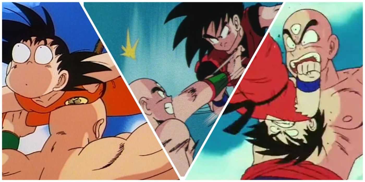 Goku a Tien v boji z Dragon Ball.