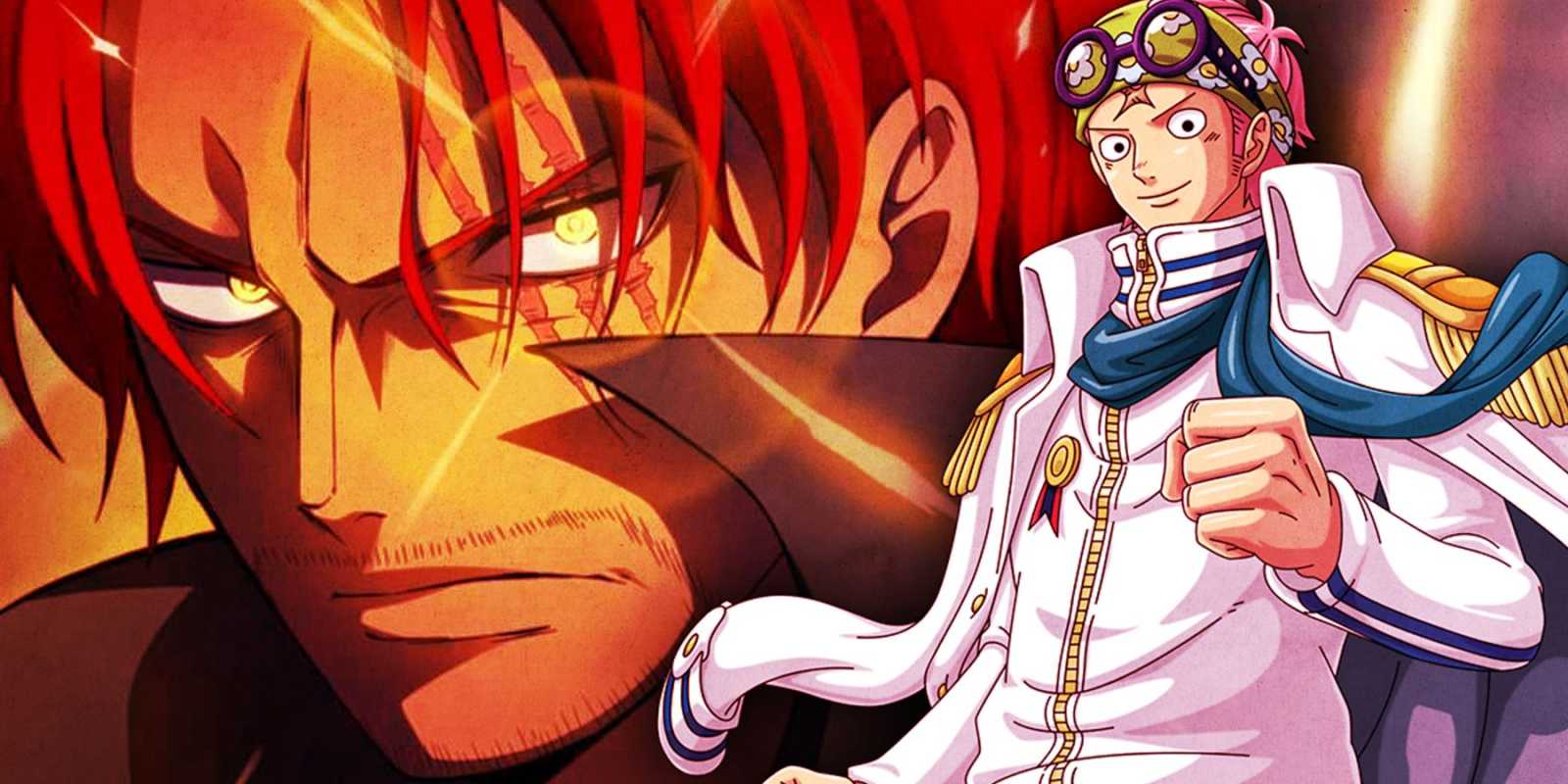 強いワンピースのキャラクター、シャンクス(左)。