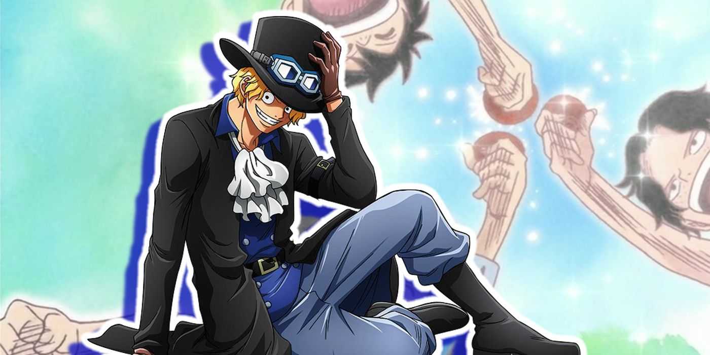 Sabo izleyiciye sırıtıyor ve One Piece