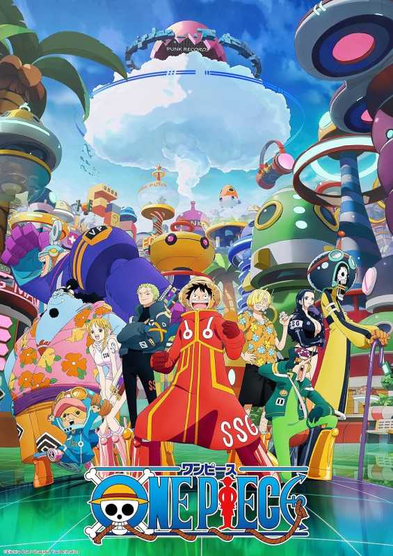 Luffy, Zoro, Nami, Usopp, Sani, Robin, Chopper, Brook, Franky ve Jimbei One Piece Egg-Head Arc posterinde
