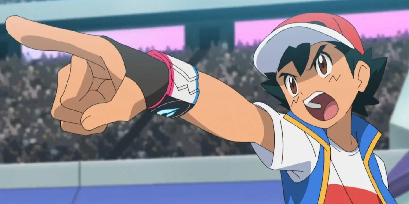 Эш сражается с Леоном в финале Masters Eight World Coronation Series в Pokémon Journeys.