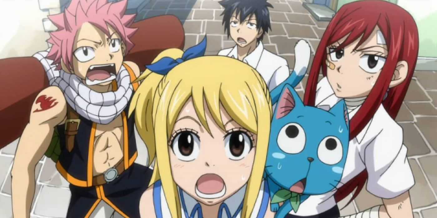 Charaktere aus Fairy Tail, die alle überrascht aussehen