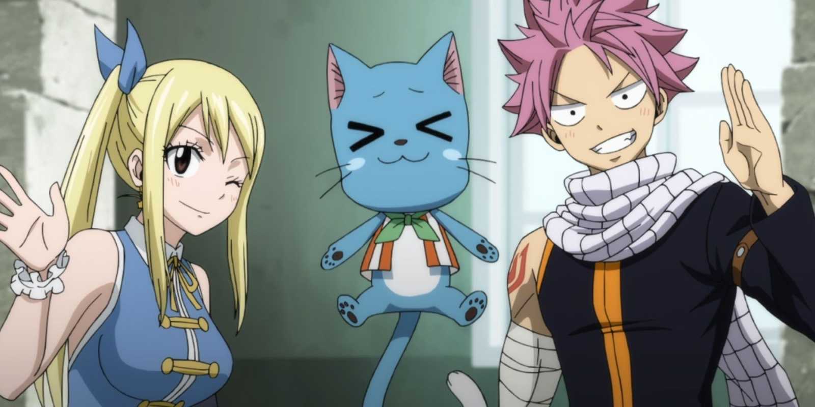 Lucy, Happy die Katze und Natsu im Märchen-Anime
