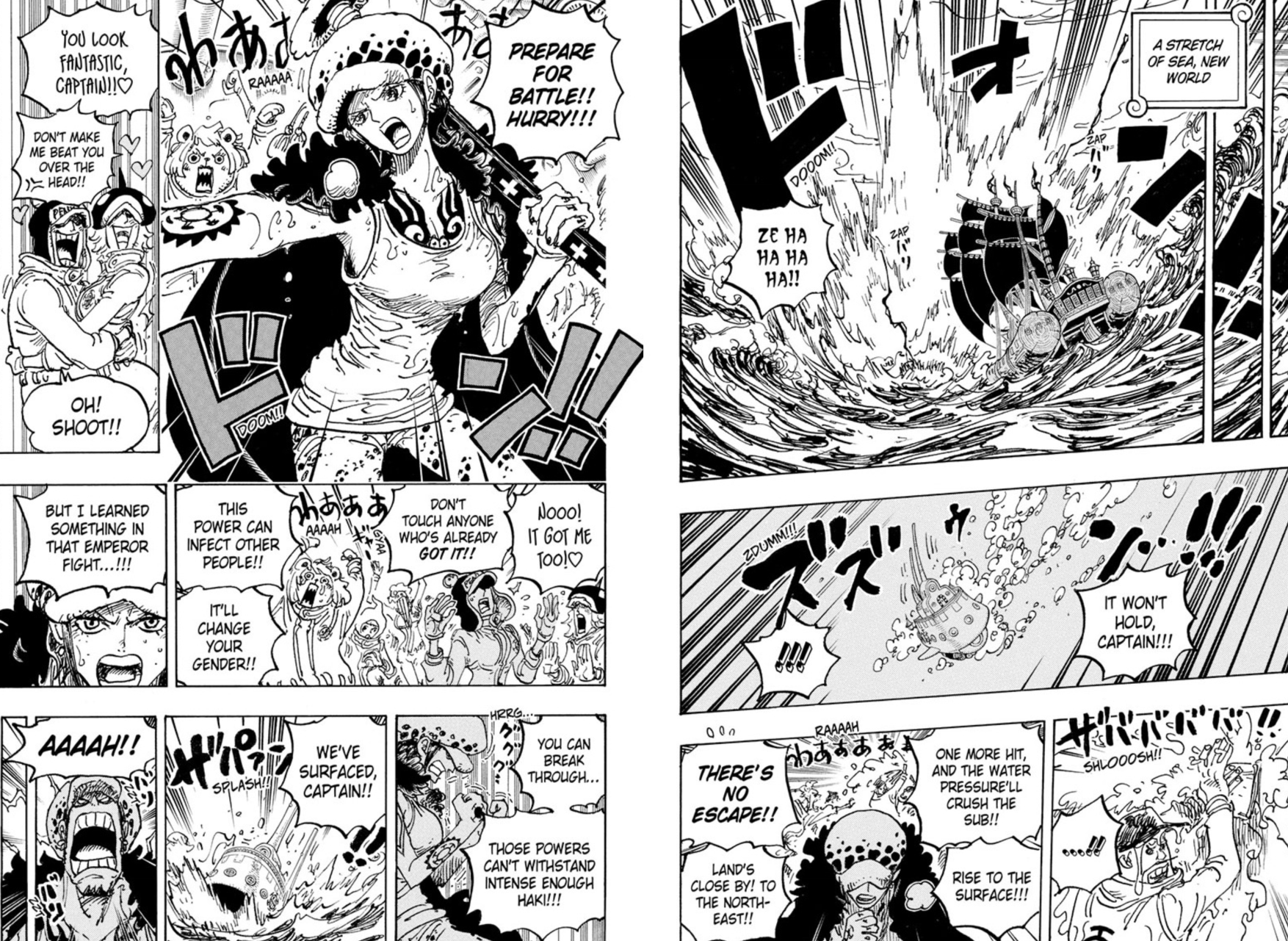One Piece 1063. Bölüm, Sayfa 10-11, Cinsiyet Değiştirilmiş Trafalgar Yasasını içeriyor