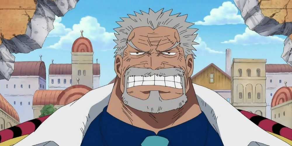 Monkey D Garp mit zusammengebissenen Zähnen in einem Stück