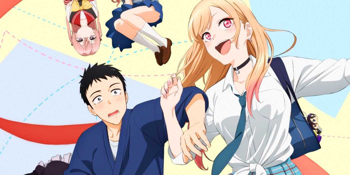 Eine glückliche Marin Kitagawa zieht in „My Dress-Up Darling“ einen nervösen Wakana Gojo am Arm