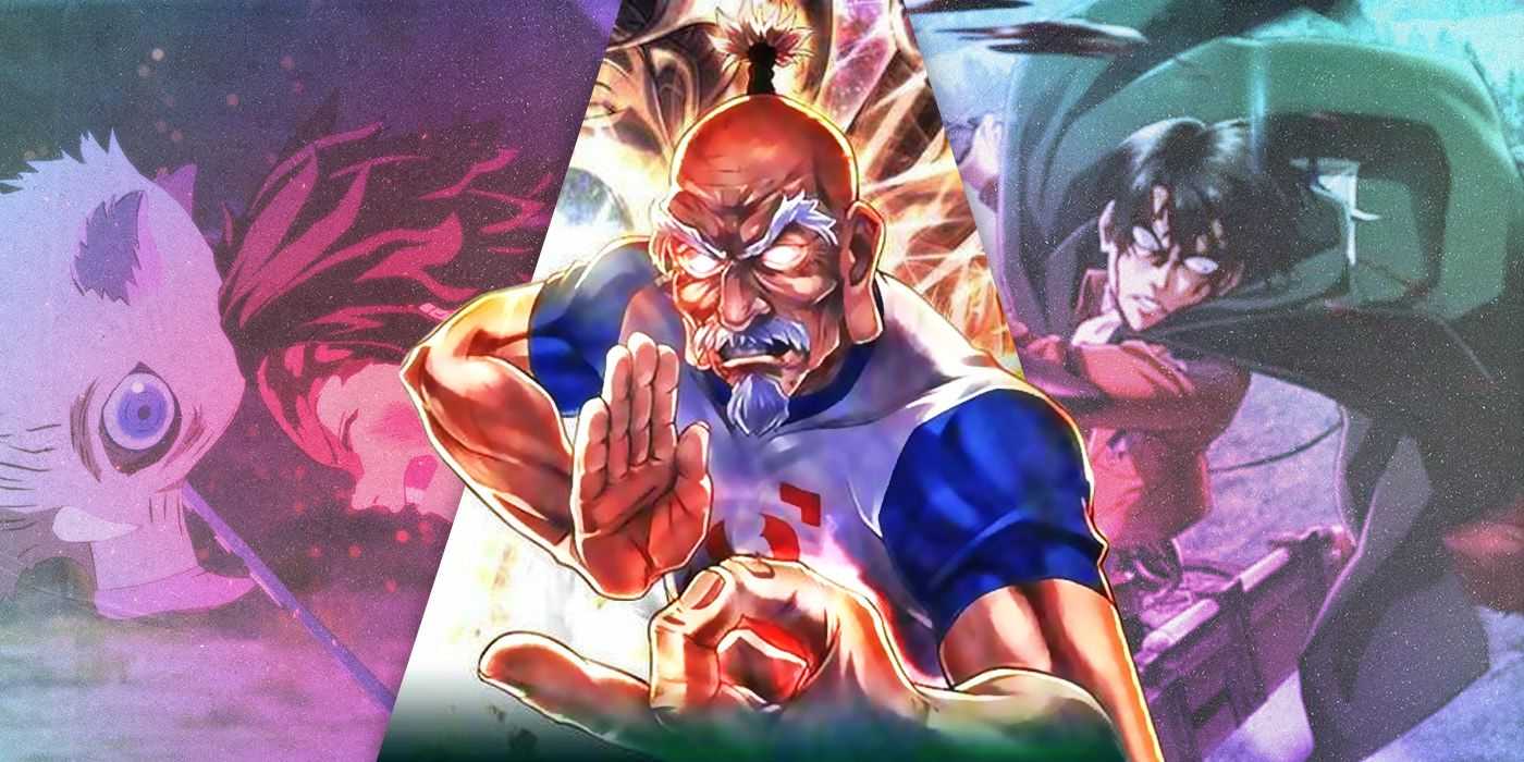 Imágenes divididas de Netero Hunter X Hunter, Demon Slayer y Attack on TItan