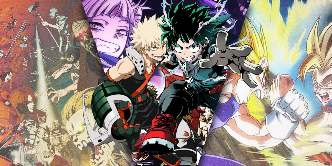 Imágenes divididas de My Hero Academia, Dragon Ball Z y Attack on TItan