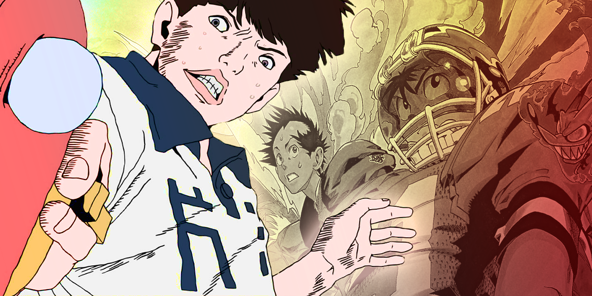Collage aus Manga-Charakteren aus Ping Pong und Eyeshield 21.
