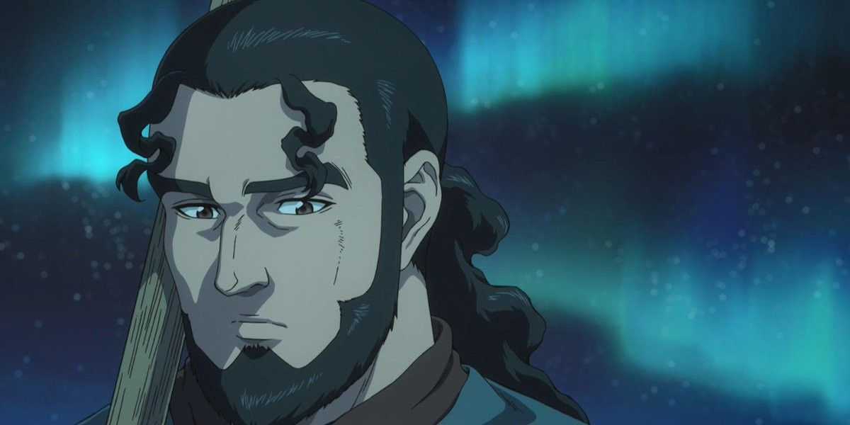 Thors zamračený pred polárnou žiarou vo Vinland Saga.