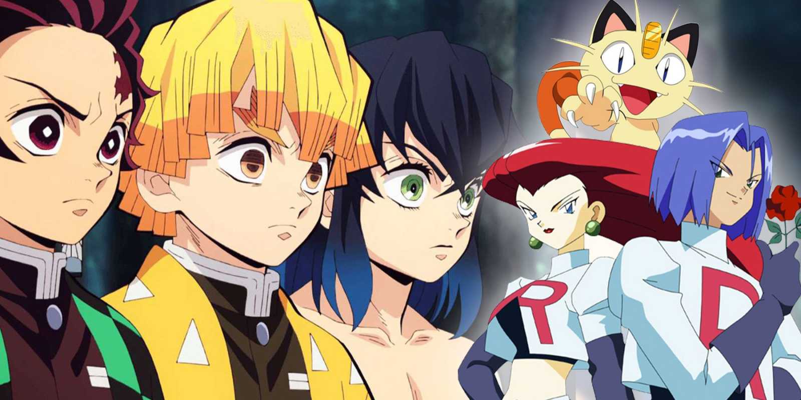 Jessie, James und Meowth als Team Rocket (Pokémon) & Tanjiro, Zenitsu und Inosuke (Demon Slayer)