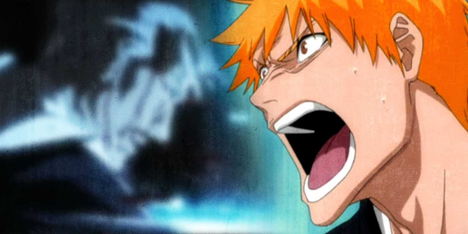 Sağda Ichigo öfkeyle bağırırken, solda belirsiz bir figür yere yığılıyor.