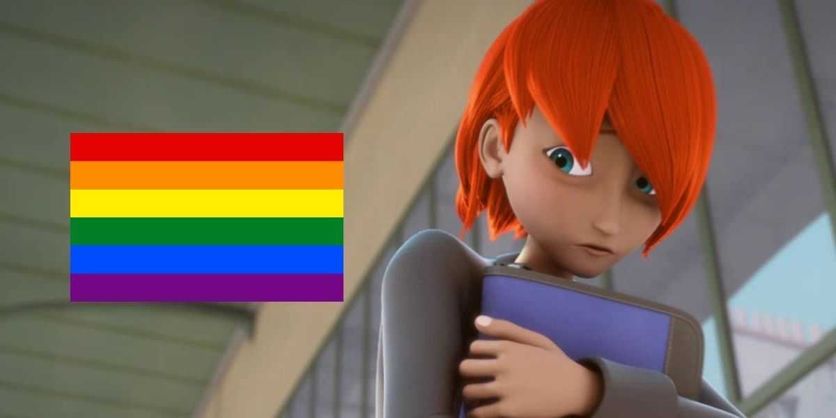 Nathaniel Kurtzberg v autobuse v Miraculous Ladybug s LGBTQ+ vlajkou