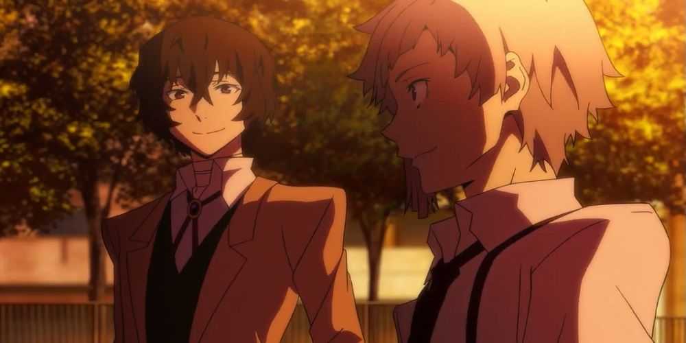 Dazai a Atsushi sa na seba usmievajú, keď slnko zapadá v Bungo Stray Dogs