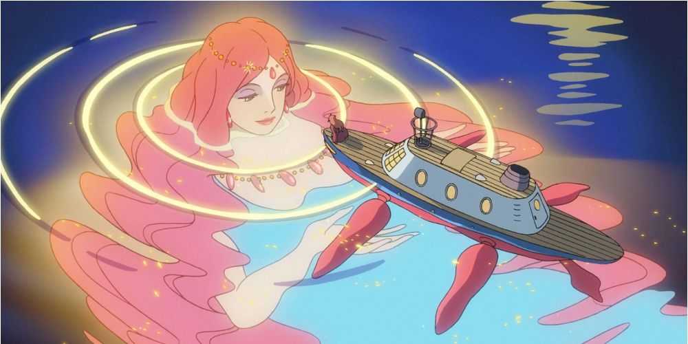 Büyükanne suda sırt üstü yüzüyor ve Ponyo
