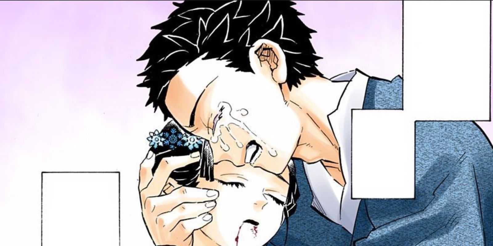 Hakuji weint und umarmt Koyuki im Demon Slayer-Manga.