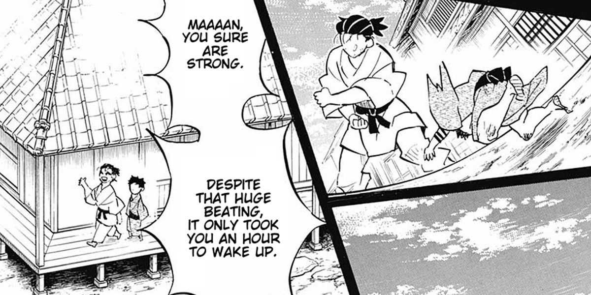 Hakuji verliert im Demon Slayer-Manga gegen Keizo in ihrem Dojo.
