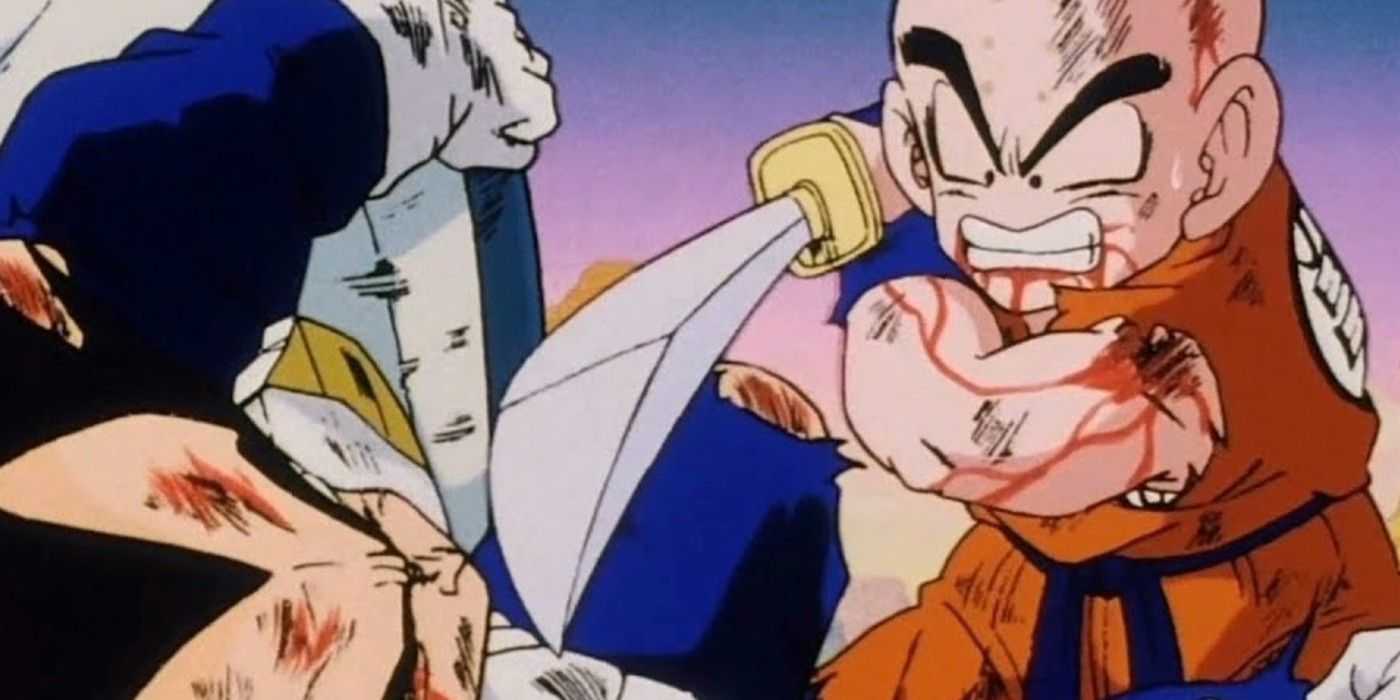 ドラゴンボールZでクリリンはベジータを剣で脅します。