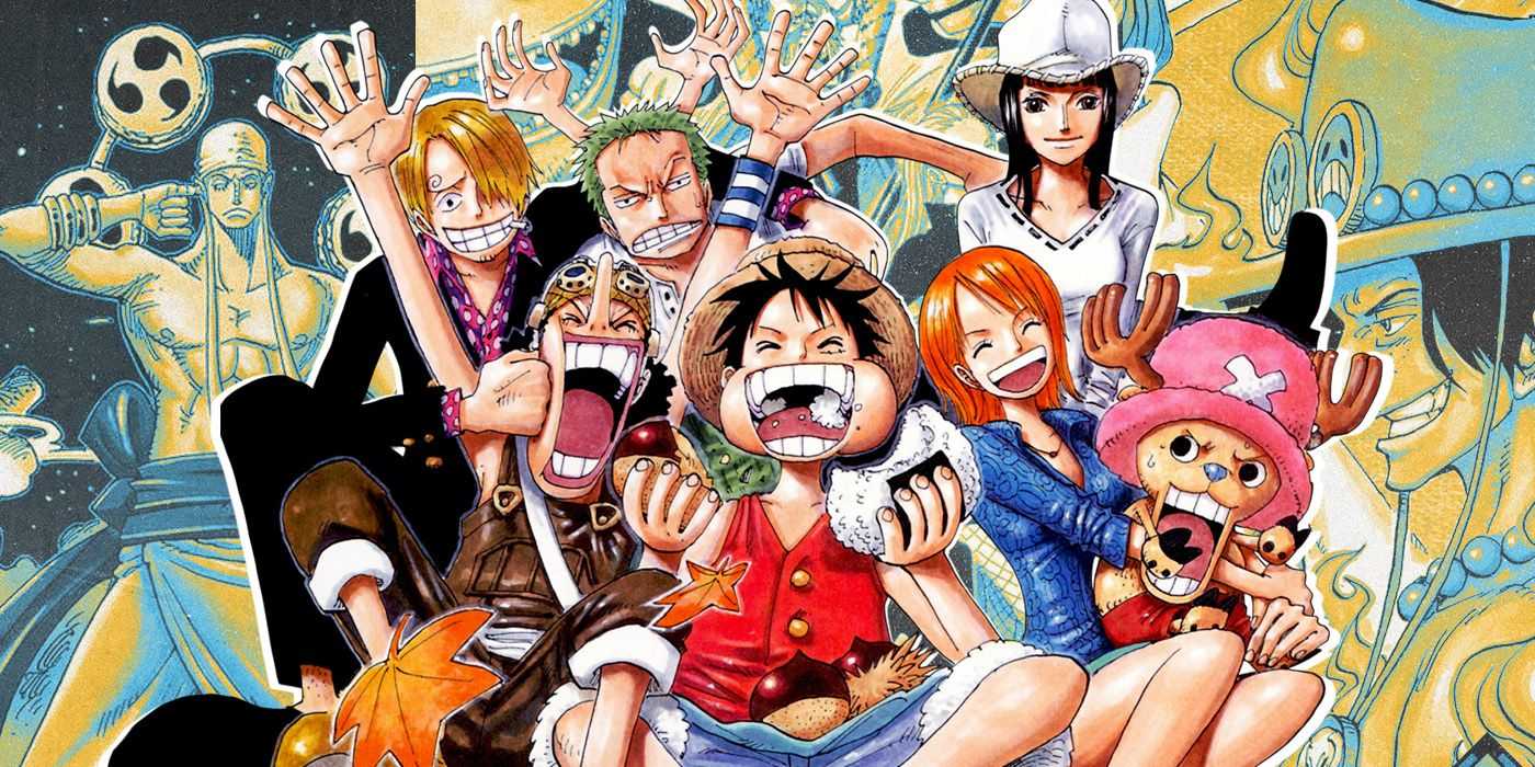 Strawhat Pirates vor Enel, CP9 und Ace im One Piece Manga.