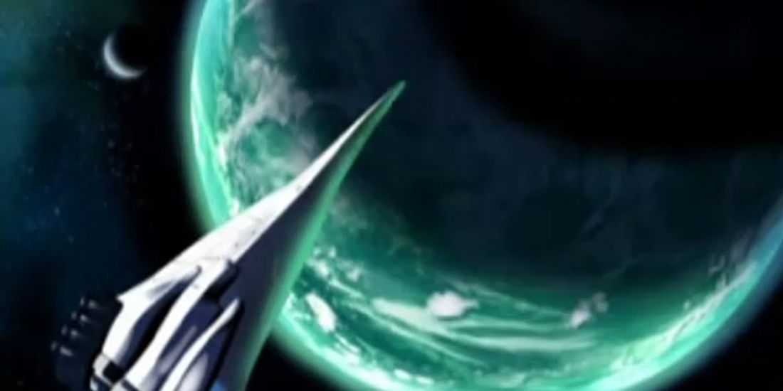 Космический корабль вращается вокруг планеты Агарта из солнечной системы Сириуса в «Голосах далекой звезды»