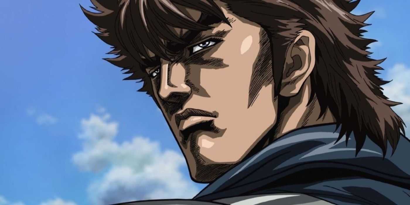 真剣な表情で肩越しに見つめるアニメ「北斗の拳」のケンシロウ