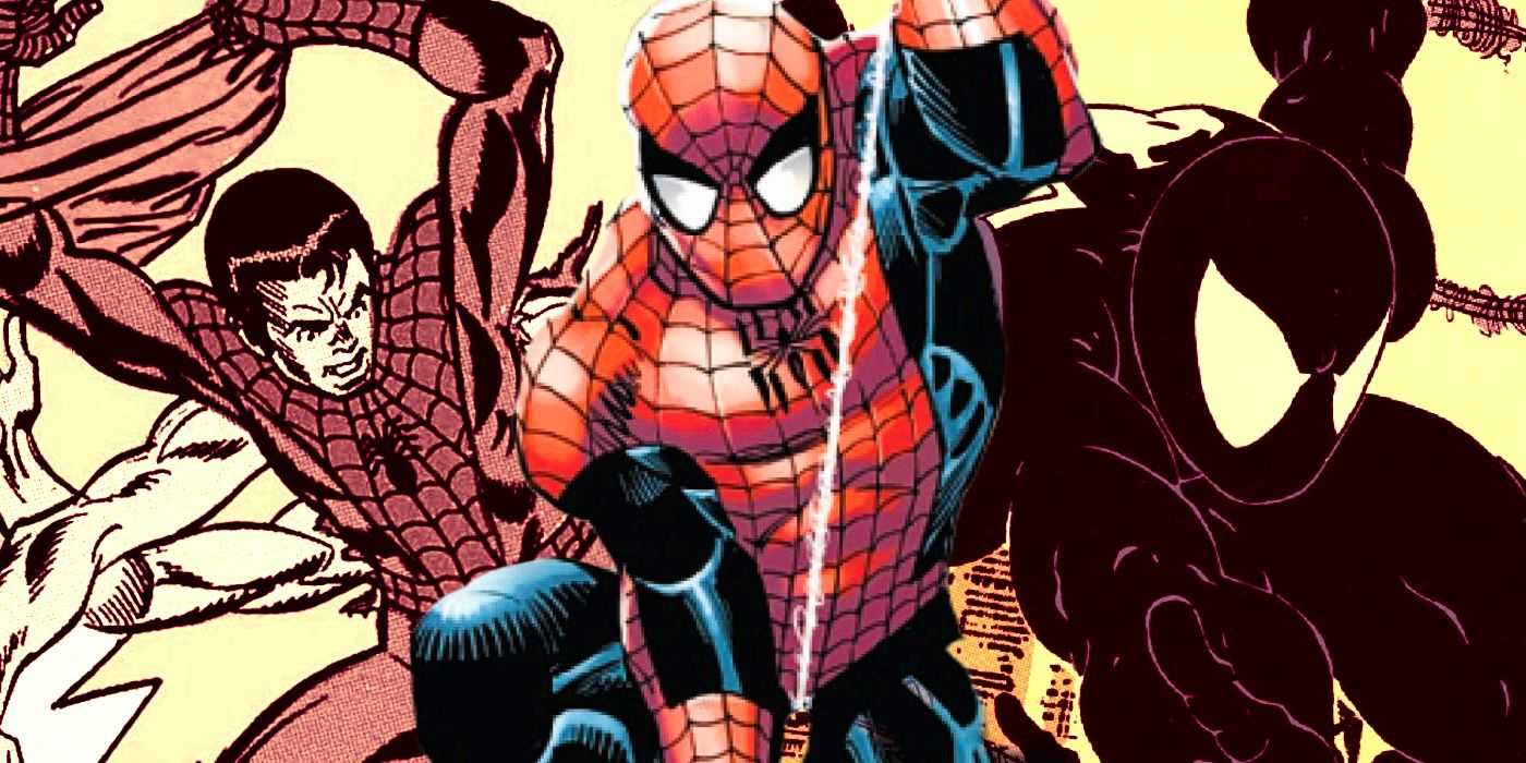 Cover für den Amazing Spider-Man 100, 900 und 300 mit dem sechsarmigen Peter Parker und dem Spider-Man im schwarzen Anzug