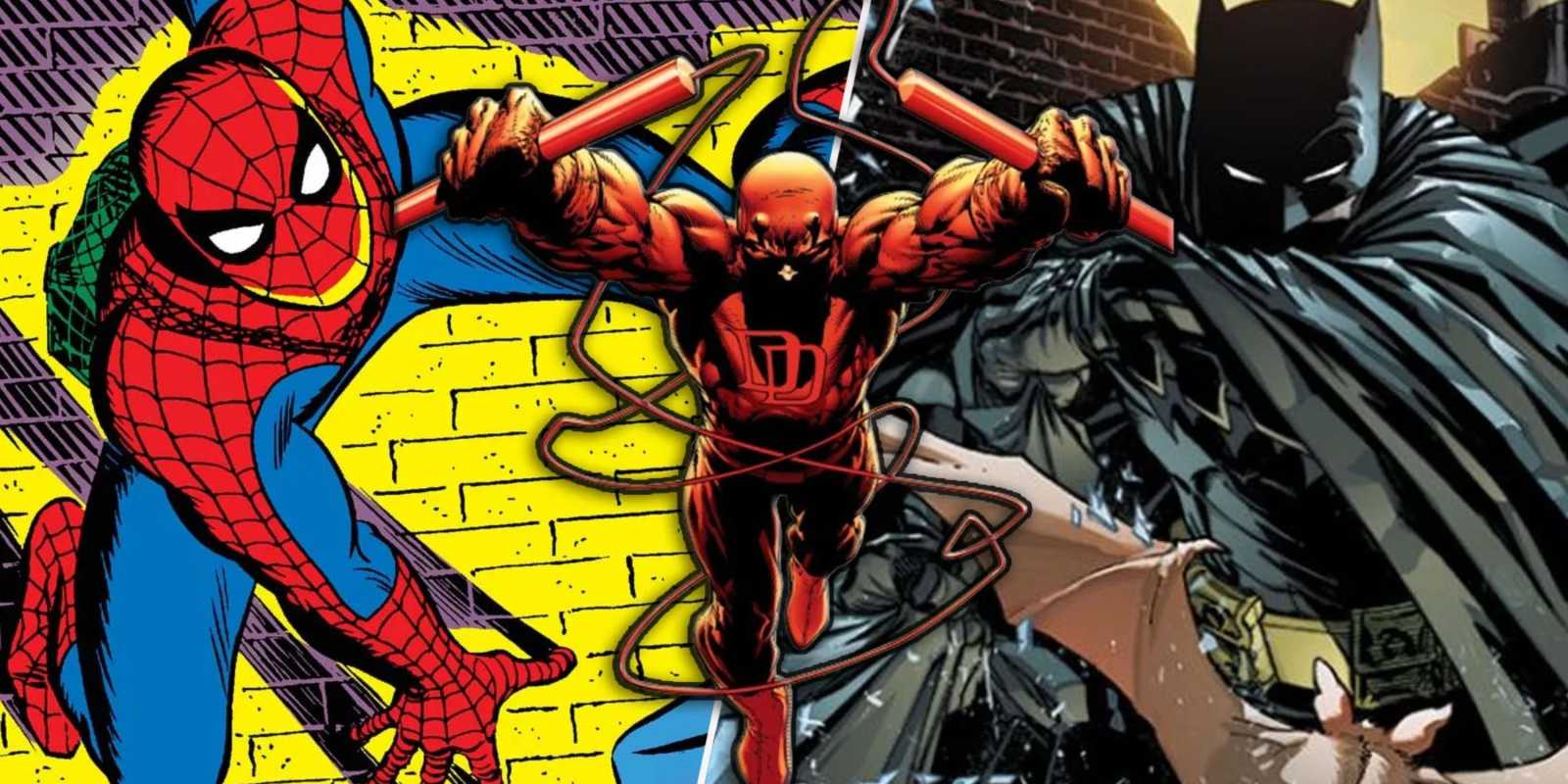 Imagen compuesta de Spider-Man, Daredevil y Batman.