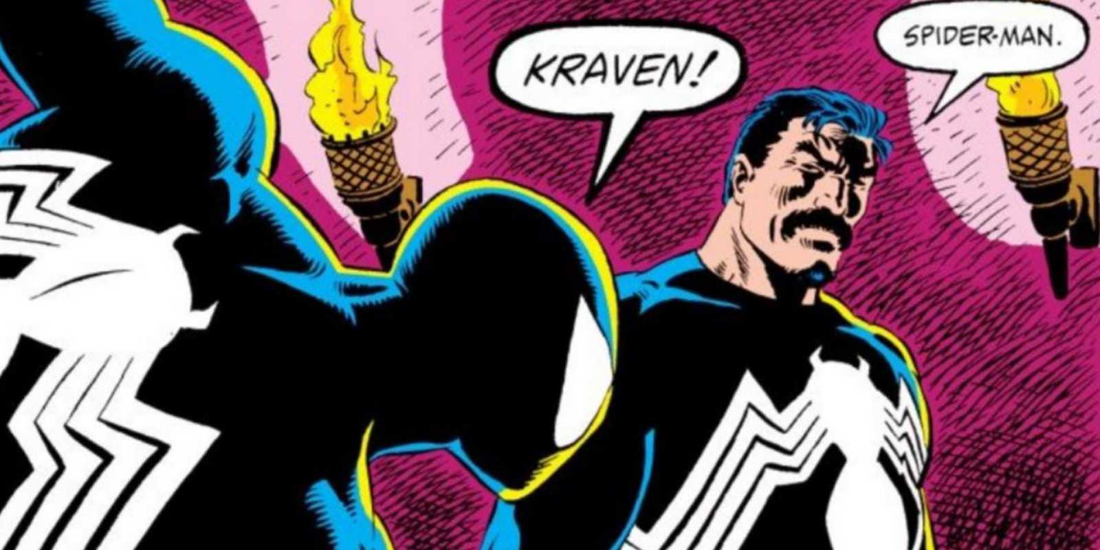 Spider-Man konfrontiert Kraven in Marvel Comics in seinem eigenen schwarzen Kostüm
