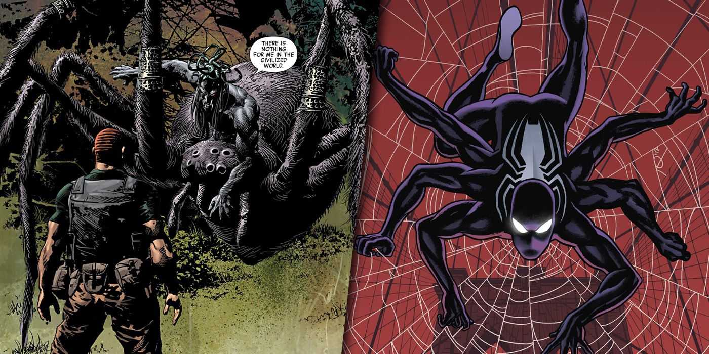 アイ・アペックの元の姿とダーク・スパイダーマンの分割画像