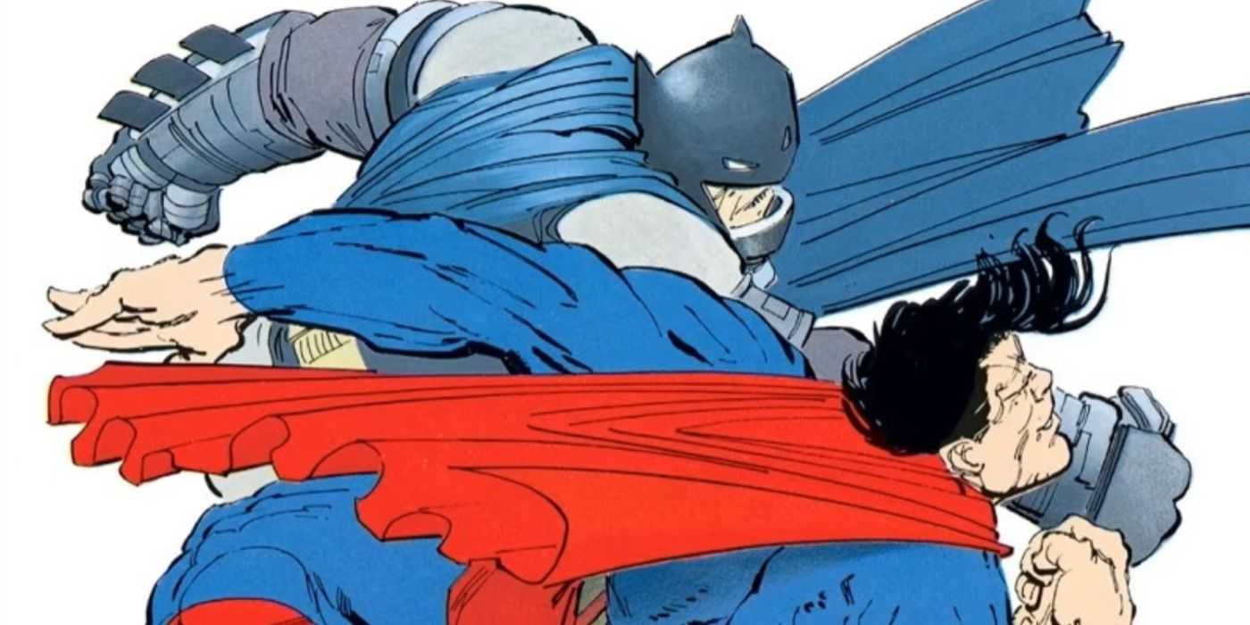 Batman vo filme The Dark Knight Returns udiera do Supermana v jeho motorizovanom obleku.