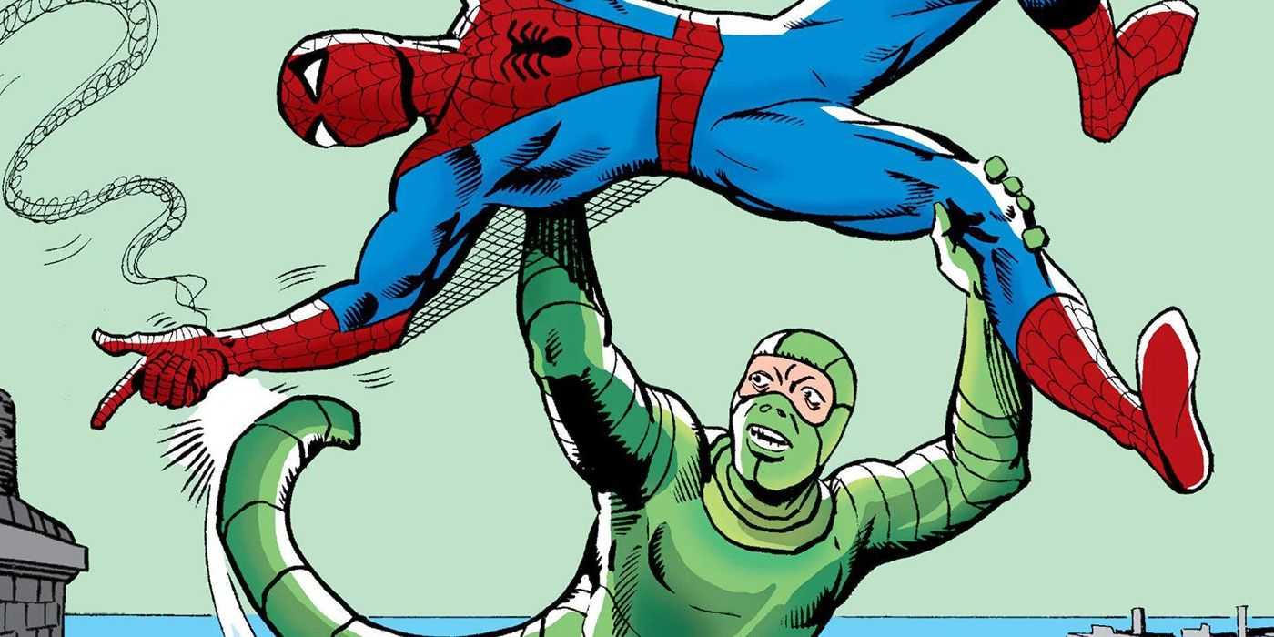 Scorpion dvíha Spider-Mana nad hlavu vo svojom prvom vystúpení