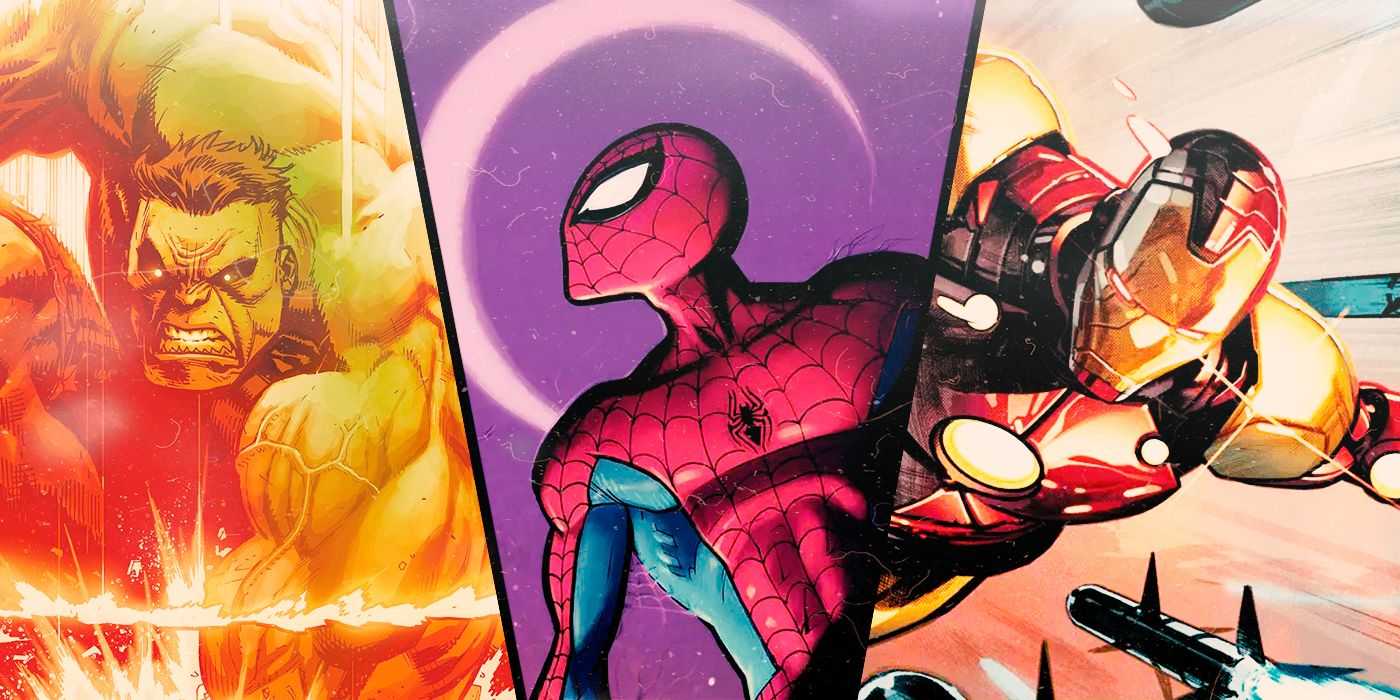 Eine Collage aus Spider-Man, Iron-Man und Hulk von Marvel Comics
